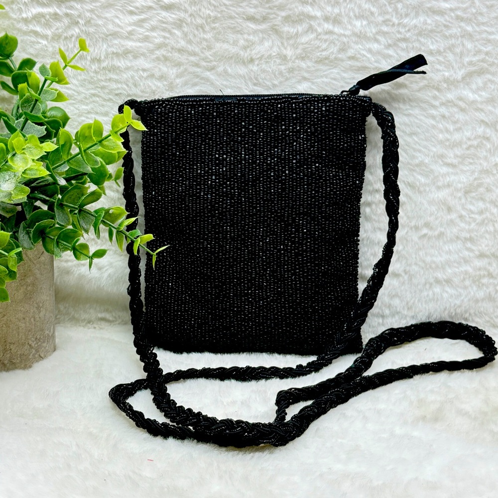 Vintage Black Beaded Crossbody Bag